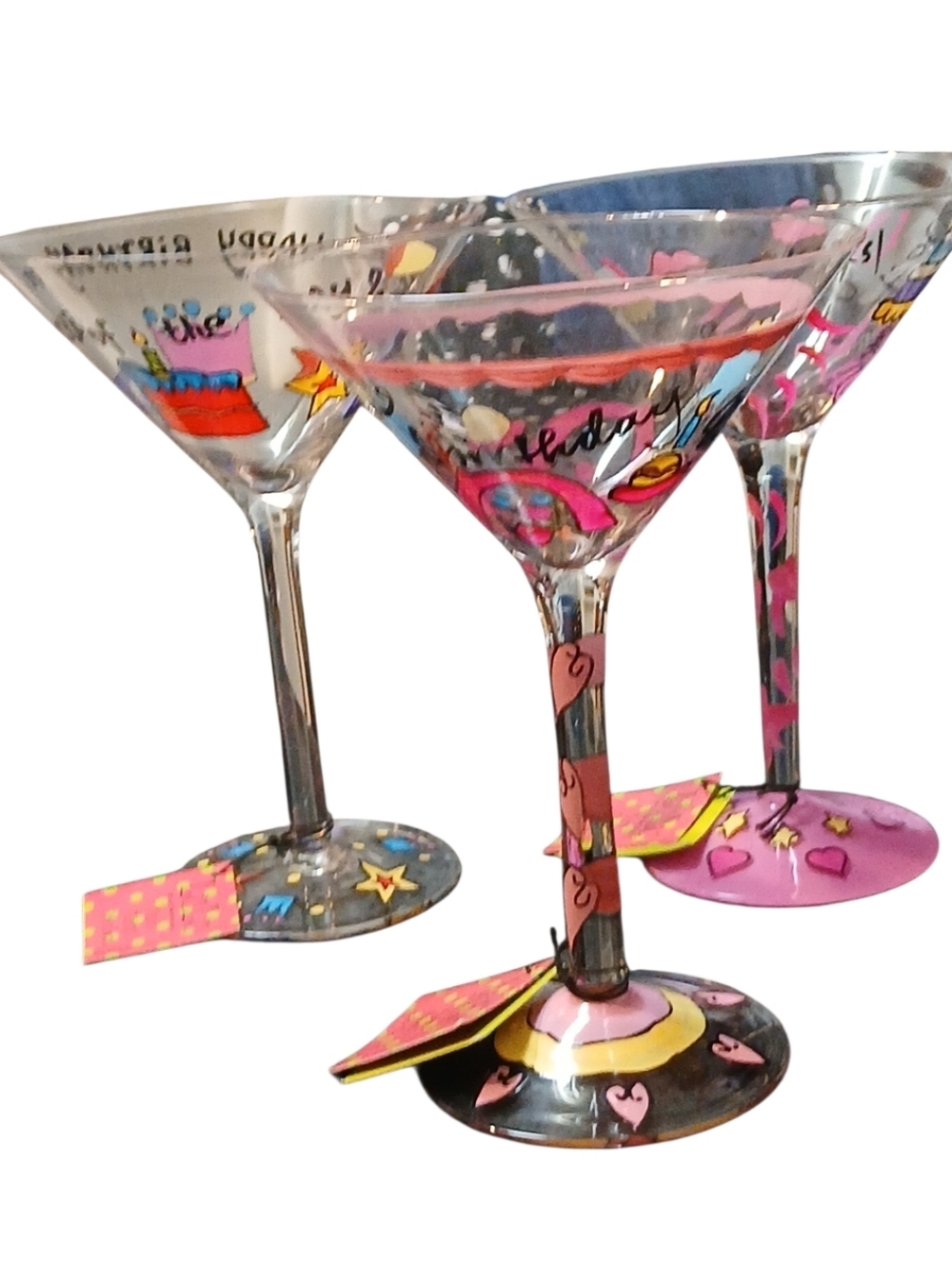 LuLu -NWT Set Of 3, Happy Birthday Cocktail Glasses Different Design On Each one - Picture 6 of 9